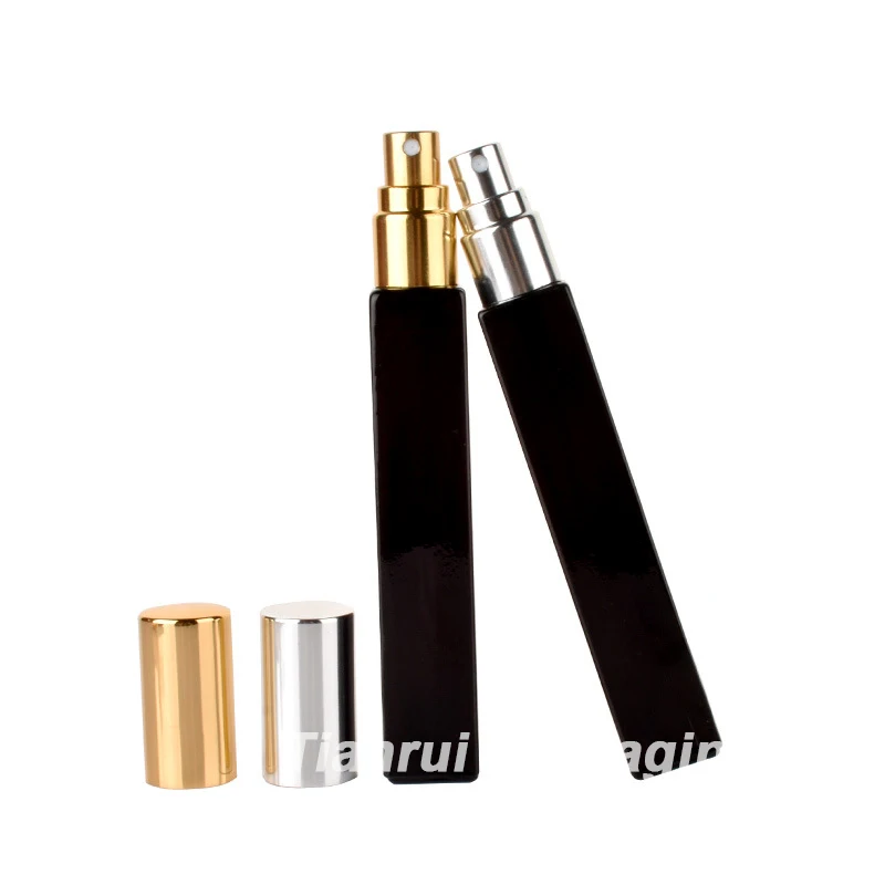 Mini Square Glass Perfume Bottle 10ml Black White Matte Perfume Bottle with Twist Gold Spray Cap
