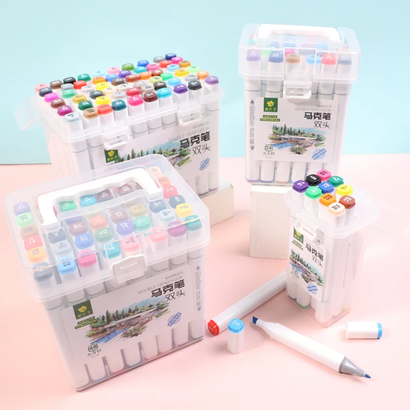 Customized Logo China Style Marker Pen Art 60 Colors For Students Head Box Graphic Double Design