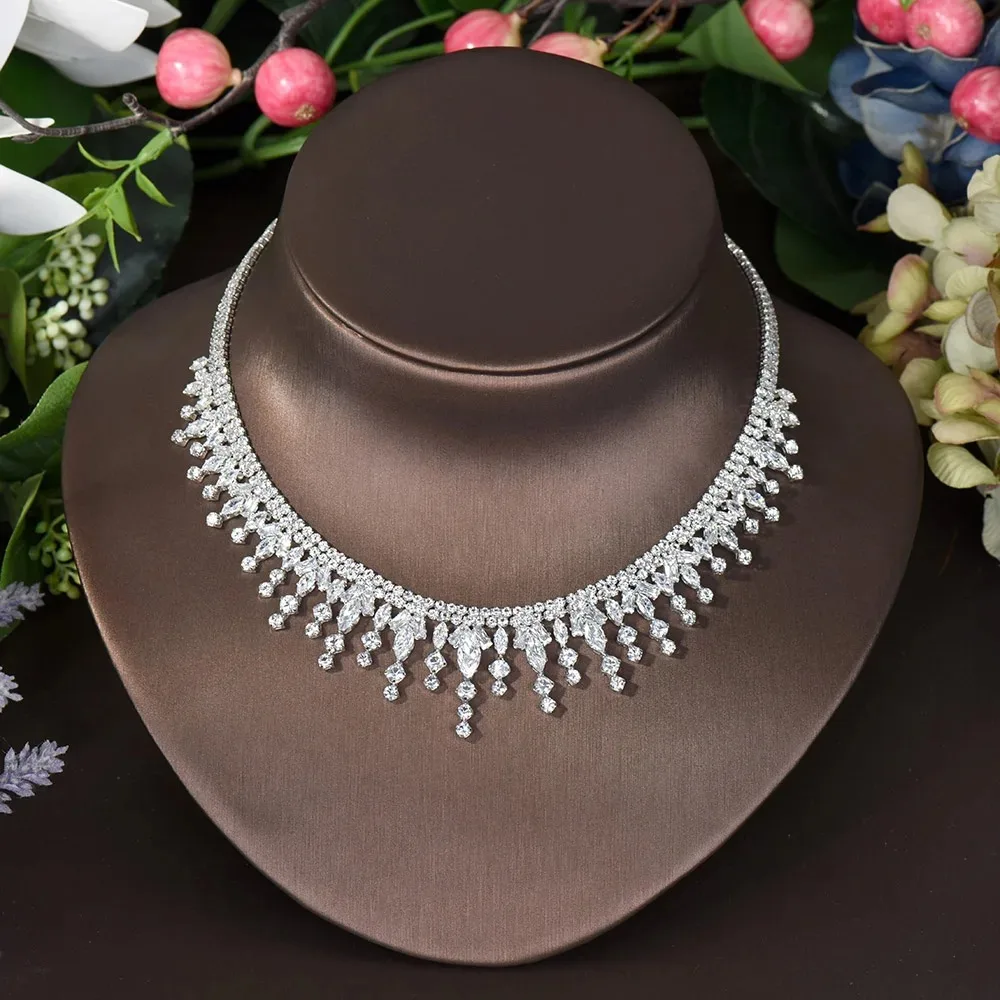 HIBRIDE Luxury 4pcs Earrings and Necklace Jewelry Set Round Design White Color Women Bridal Wedding Jewelry Accessories N-1540