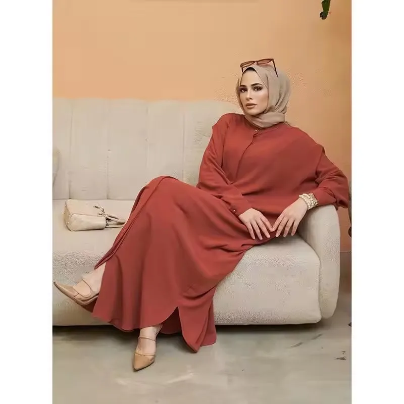 2024 Wholesale EID Ramadan Dubai Turkey Tunic Modest Abaya Islamic Clothing Robe Luxury Plain Muslim Women Dress Open Abaya