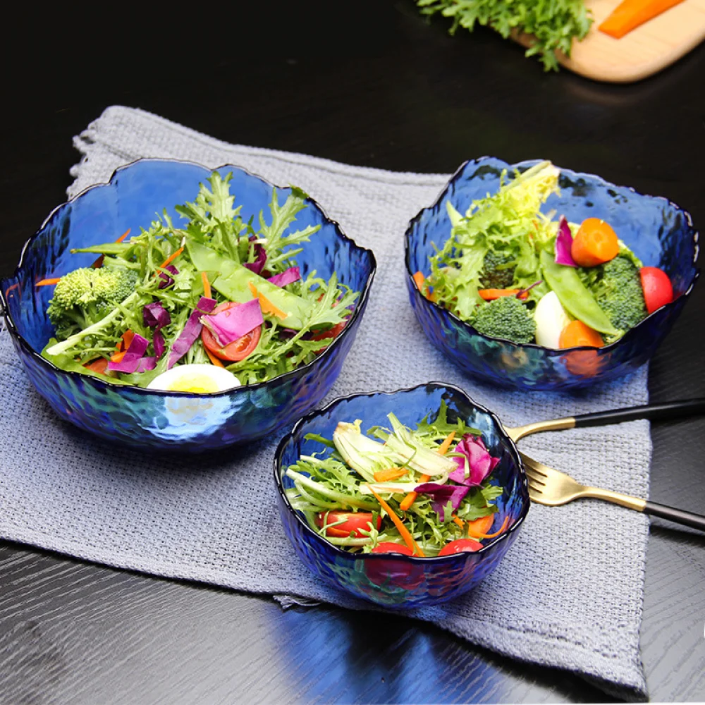 Customized Color Household Irregular Large Size Vegetable Salad Glass Bowl Fruit Service