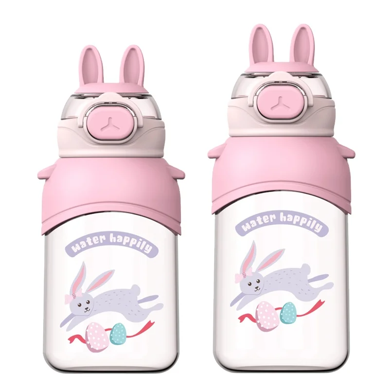 Biodegradable large cute kids gym sport plastic animal elephant rabbit enfants water bottle with straw