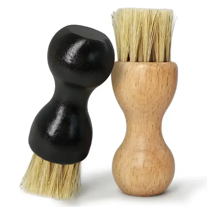 Factory Supply Mini Round Silk Shoe Brush Beech Bristle & Horsehair for Cleaning Leather Shoes & Achieving Smooth Finish
