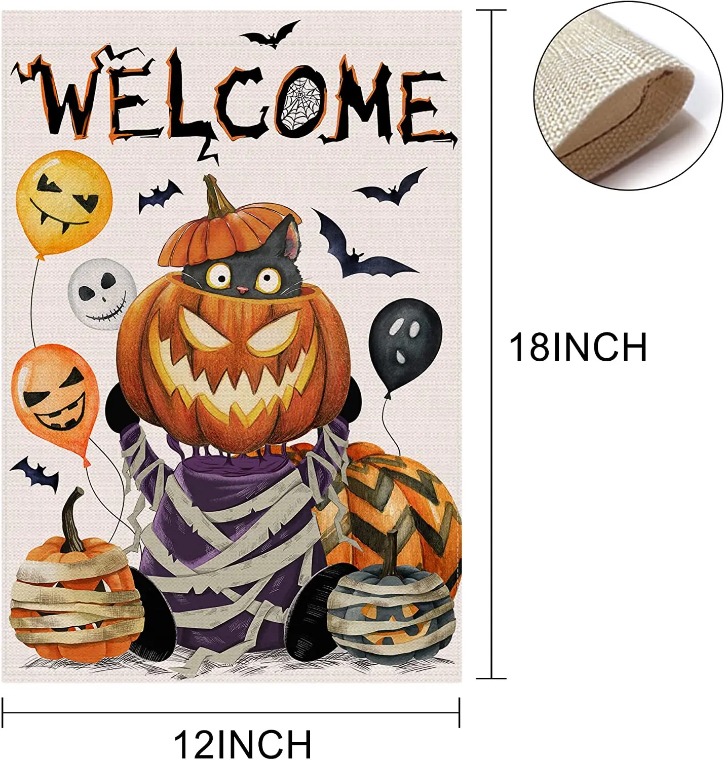 12X18in Double Sided Burlap Welcome Pumpkin Doll Cat Halloween Garden Flag