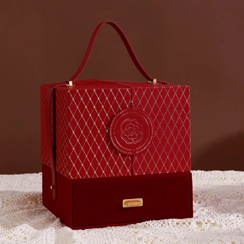 Luxury birthday Christmas candy box empty thank you gift boxes indian red velvet wedding favor decoration box with handle