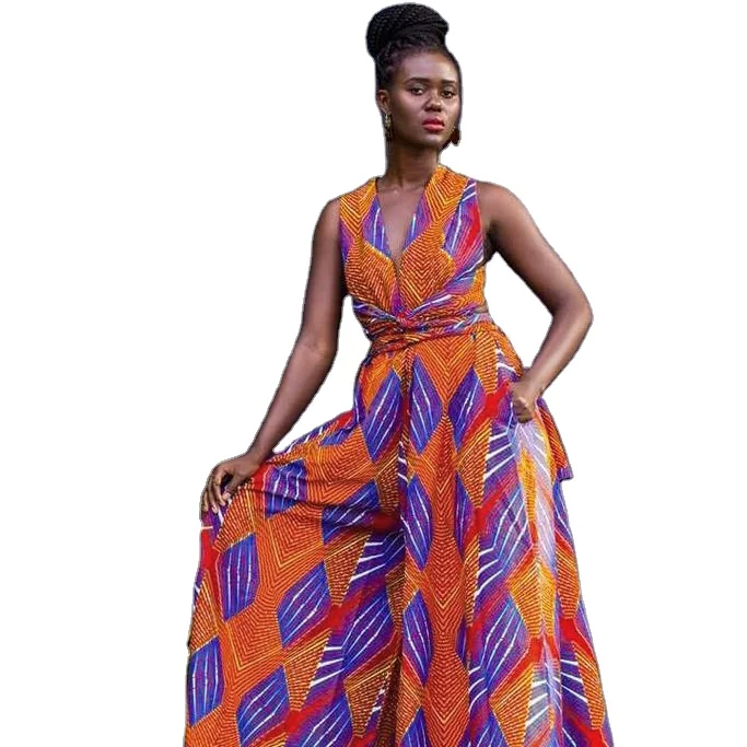  2021 Hot Selling Ethnic Style Print Bandage Wear African Ultra-wide-leg Jumpsuit Multi-way