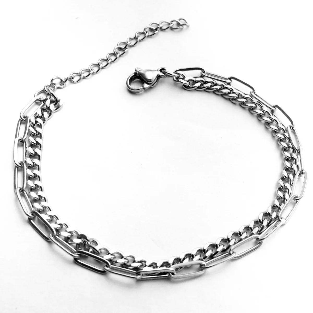 Paper clip Carved Cuban Link New Jewelry Exquisite Gift Double 2 Layer Chain Stainless Steel Bracelet