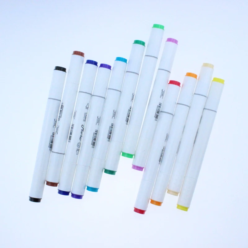 Professional Factory 12 Pcs Sketch Barrel Double Ended Twin Marker Alcohol Permanent Double Ended Art Marker