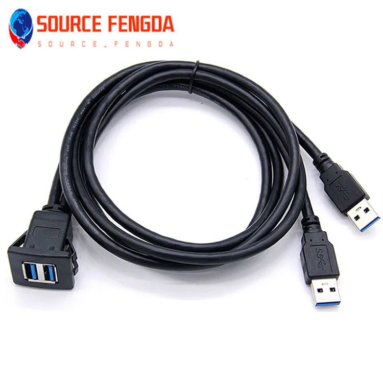 Wholesale dual port USB 3.0 automotive dashboard panel flat-mounted clip-on extension cable is suitable for panel mounting