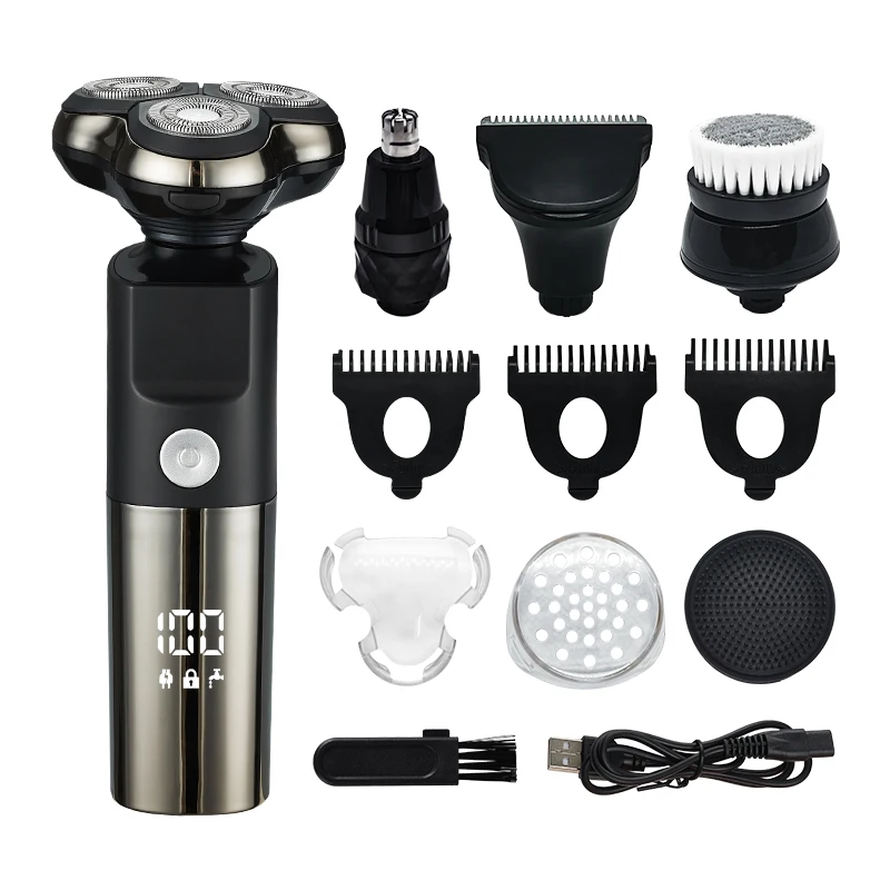 New Triple Rotary Heads Waterproof Beard Shaver For Men Rechargeable Electric Shaver Razor With Led Display