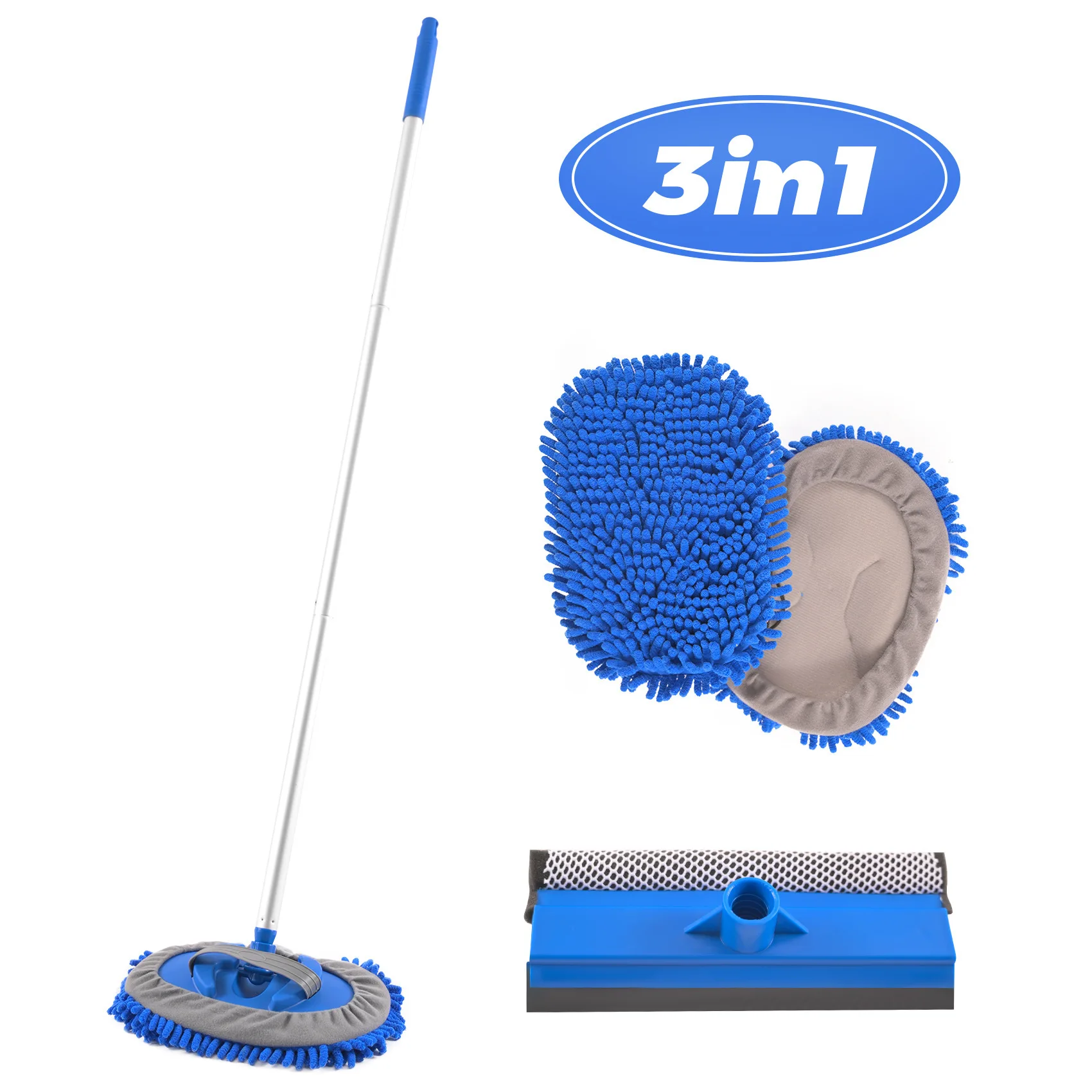 Швабра для мойки автомобиля с длинной ручкой 64 дюйма 180 углом очистки 3-в-1