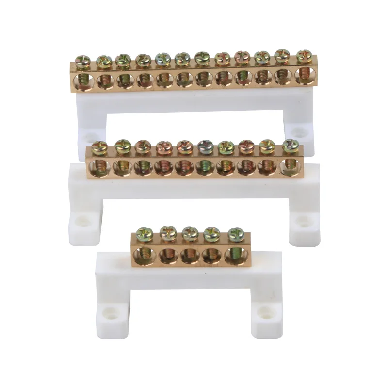 Bridge Design Zero Line White 5P 7P 10P12P Screw Brass Copper Grounding Strip Earth And Neutral Terminal Block Connector
