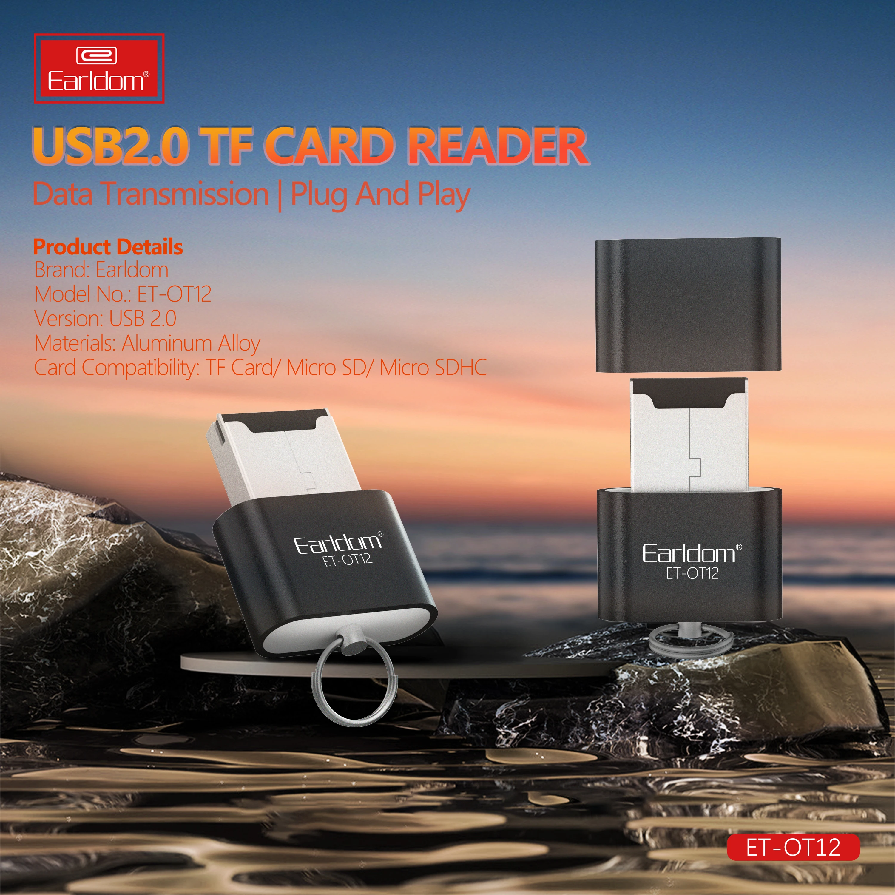 Earldom mini usb card reader 2.0 USB with TF Card Slot Max Support 128GB Memory for Computer