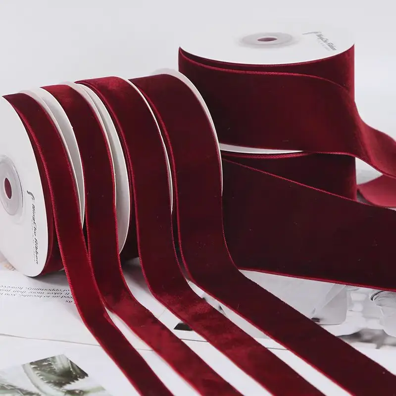 3/8 Inch Red Gift Ribbon Sage Green Velvet Ribbon Roll for Christmas Decoration