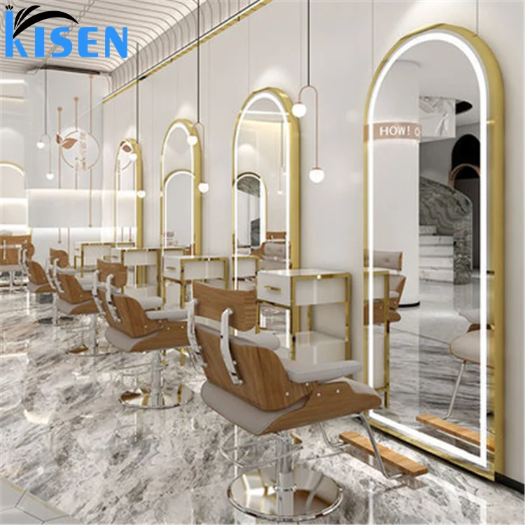 Kisen beauty черная металлическая мебель набор для укладки макияж Парикмахерская двойная зеркальная станция со светодиодом и встроенным
