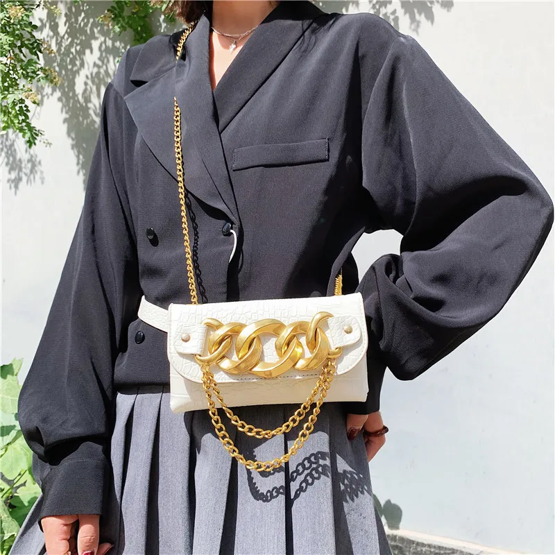 2021 New Designs Chest Shoulder Bag for Women Thick Chain Leather Waist Bag Ladies Stylish Fanny Pack