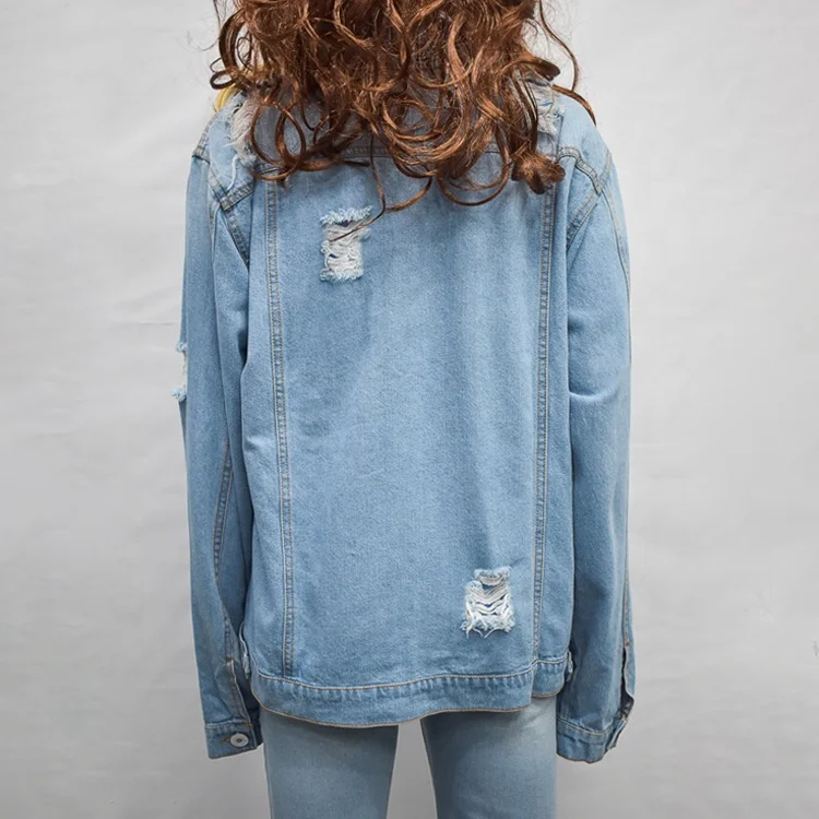 Оптовая продажа женских джинсовых курток модные потертые джинсовые куртки с дырками