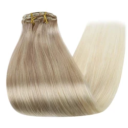Full Shine Hot Sale Remy Human Hair Clip in Extensions Balayage #18/22/60 Ash Blonde to Platinum Blonde Clip in Hair Extensions