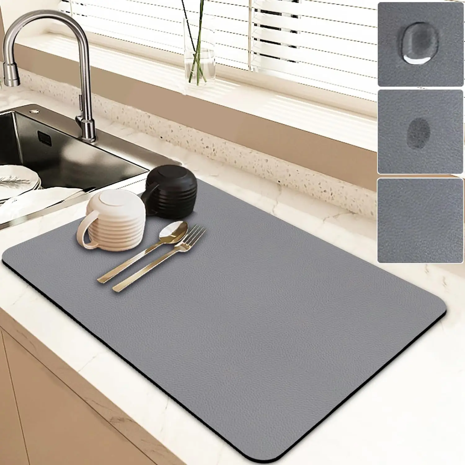 folding marble diatomate rubber absorbent diatomaceous earth foldable diatomite stone dish drying mat for Kitchen Counter