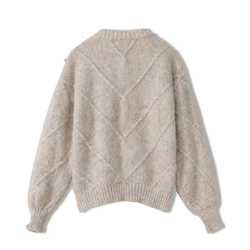 Korean style loose round collar lazy thick sweater crochet hair ball sequins sweater top women