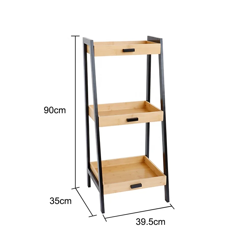 3 tier corner toilet shower caddy organizer bamboo wood ladder bathroom storage shelf