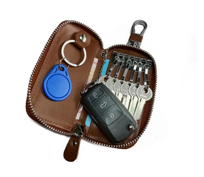 New arrival high quality genuine leather wallet with key chain for car key holder free logo custom OEM service