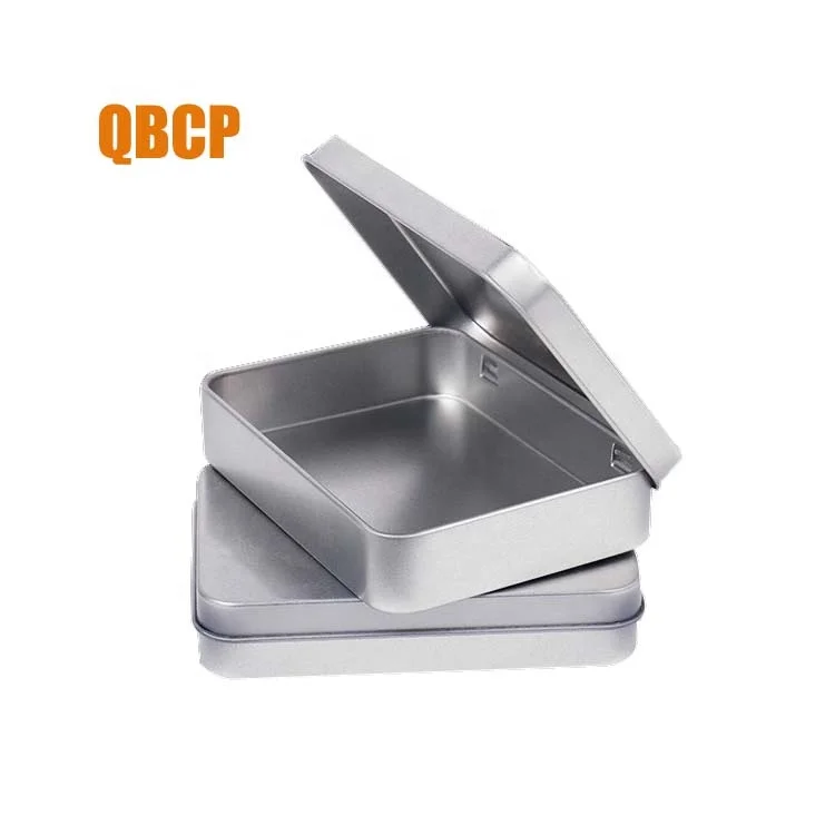 2 pieces rectangular small metal tin box with hinge and window