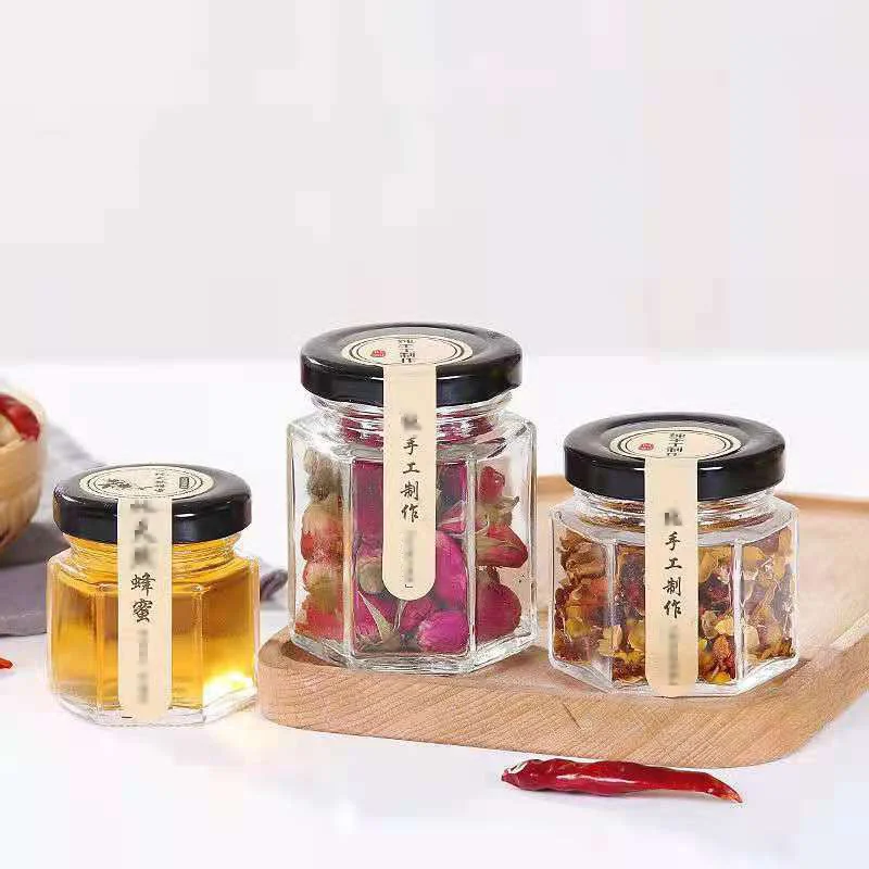 wholesale wedding gift 4 oz food storage container glass hexagon pudding jelly jam honey jar with lid for sale manufacturer