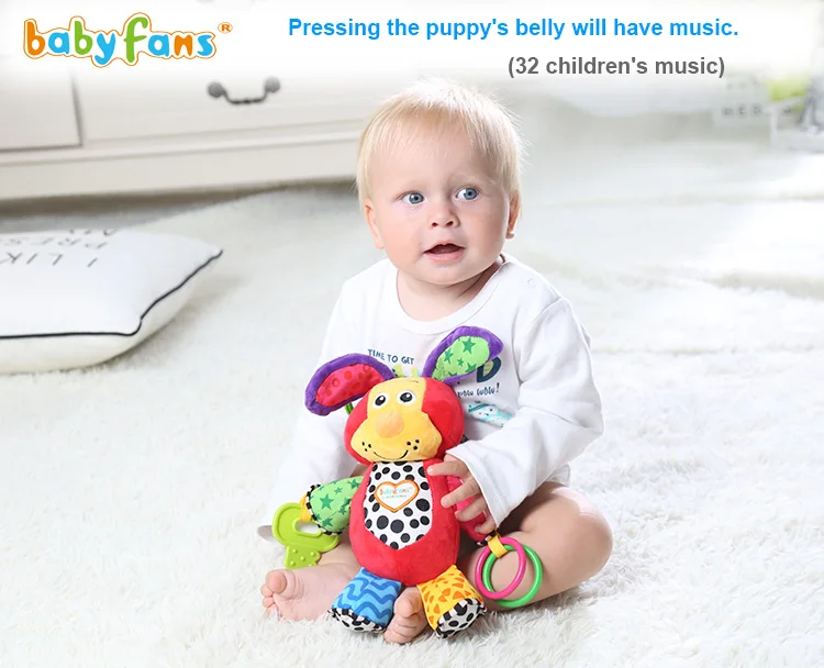baby music puppy dog stroller hanging toys plush animal rattle