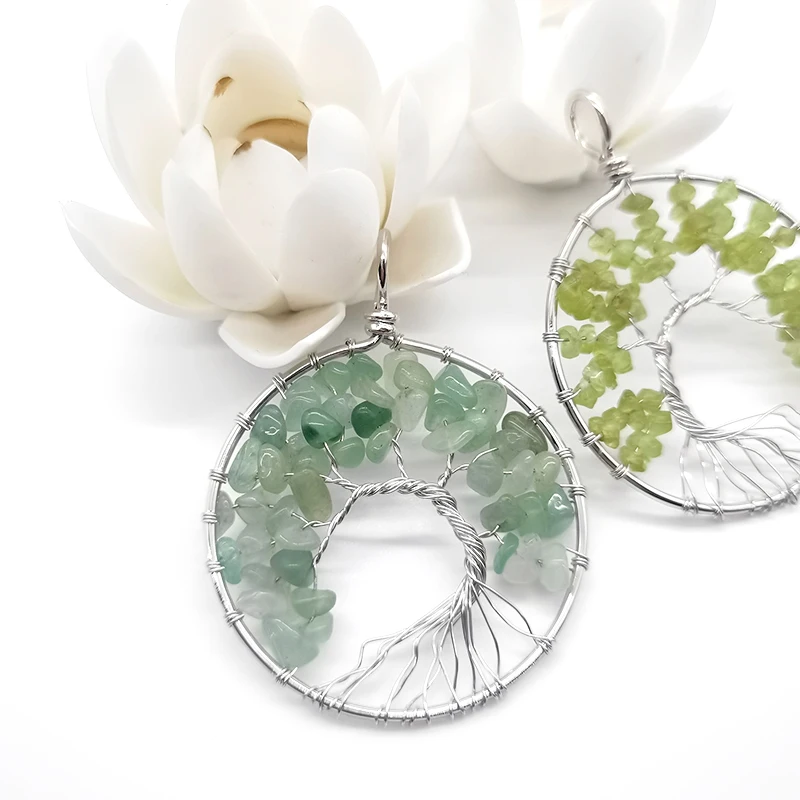 Tree of life Chakra Jewelry Pendants Natural Amethyst Rose Quartz Chakra Crystal Gemstone Necklace Pendant