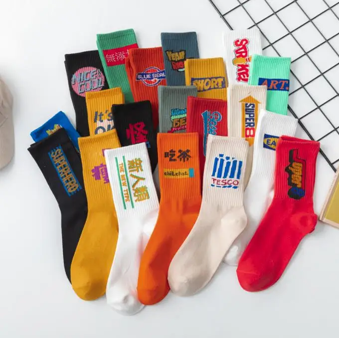 OEM Made Happy Sox Crew Mens Calcetines Customize Knit Embroidered Men Custom Socks