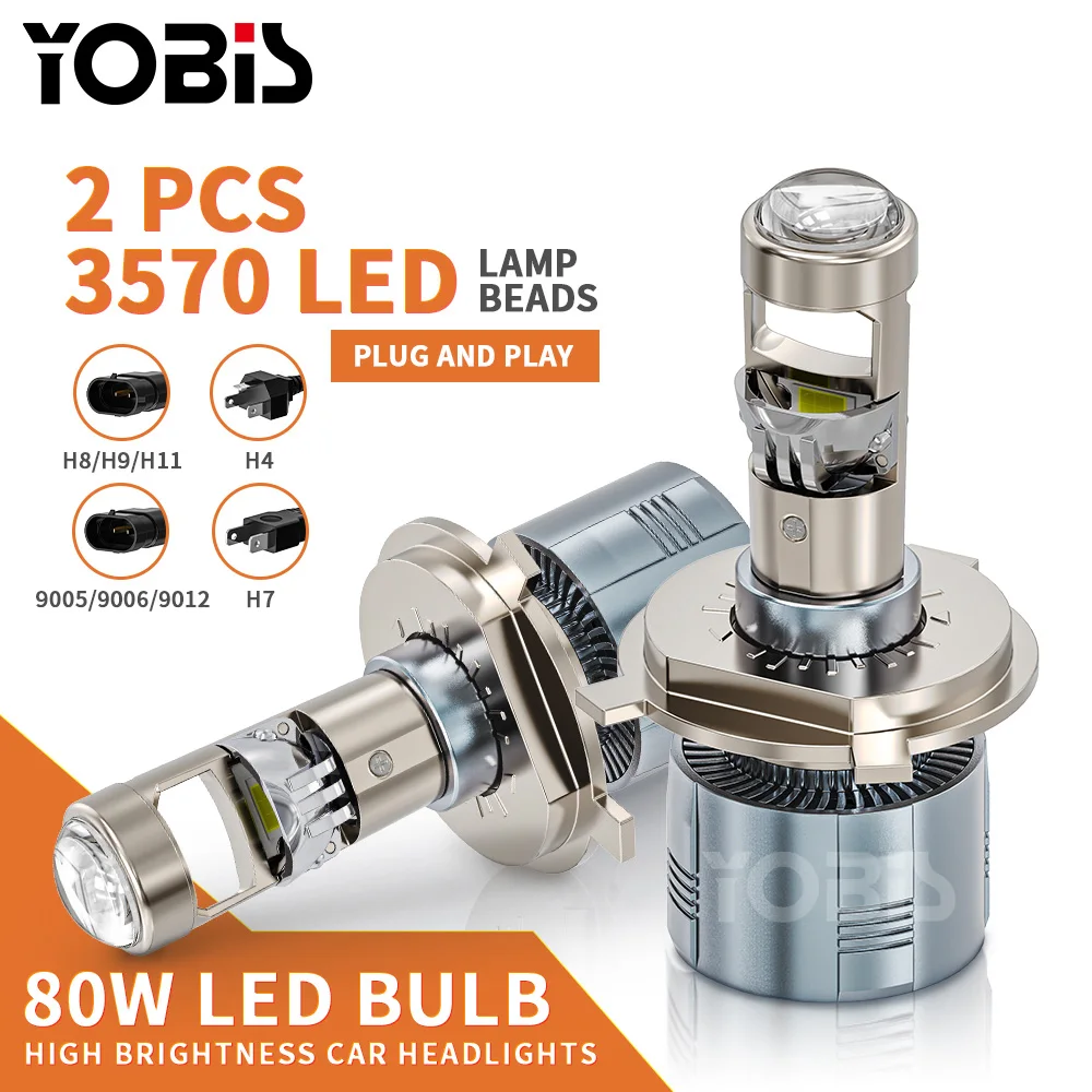 A80 new design H7 H11 auto light system projetor lens 9005 9006 9012 LED headlight for car