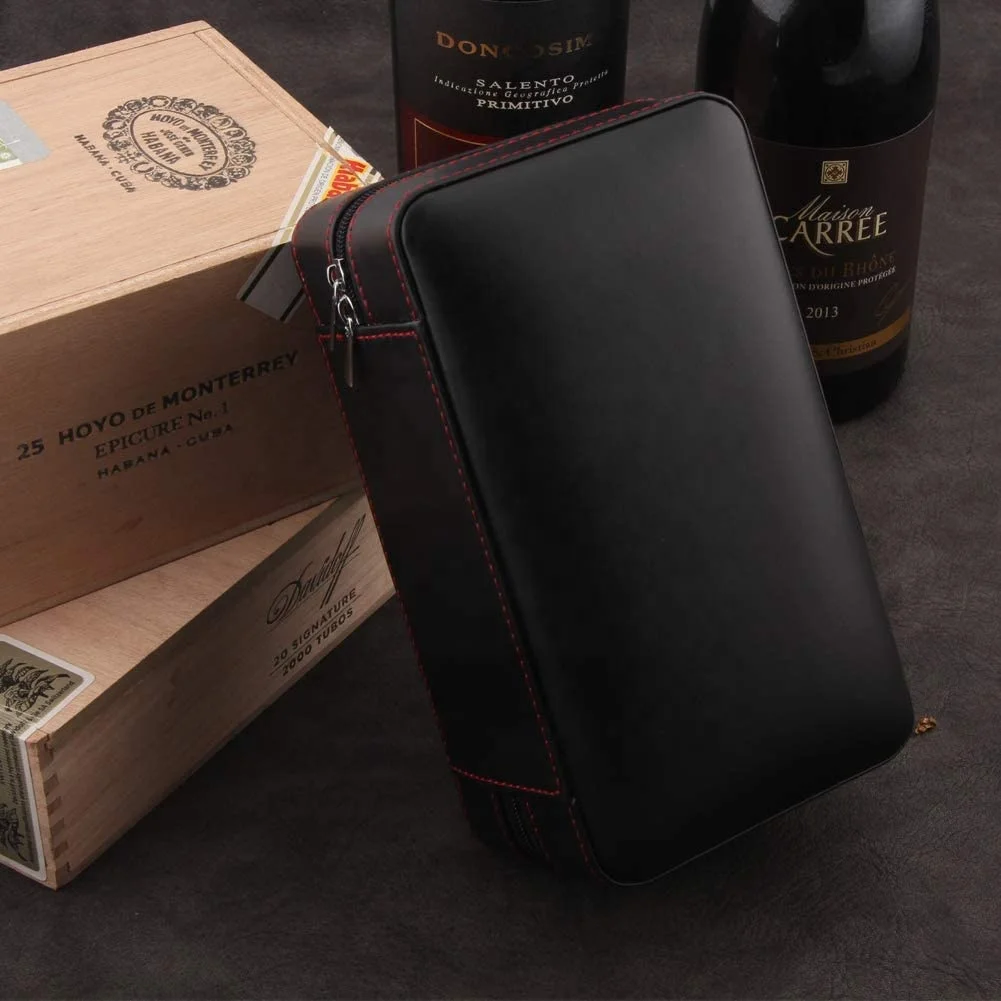 4 finger travel cigar bag case genuine leather cigar case humidor high quality end cigar box