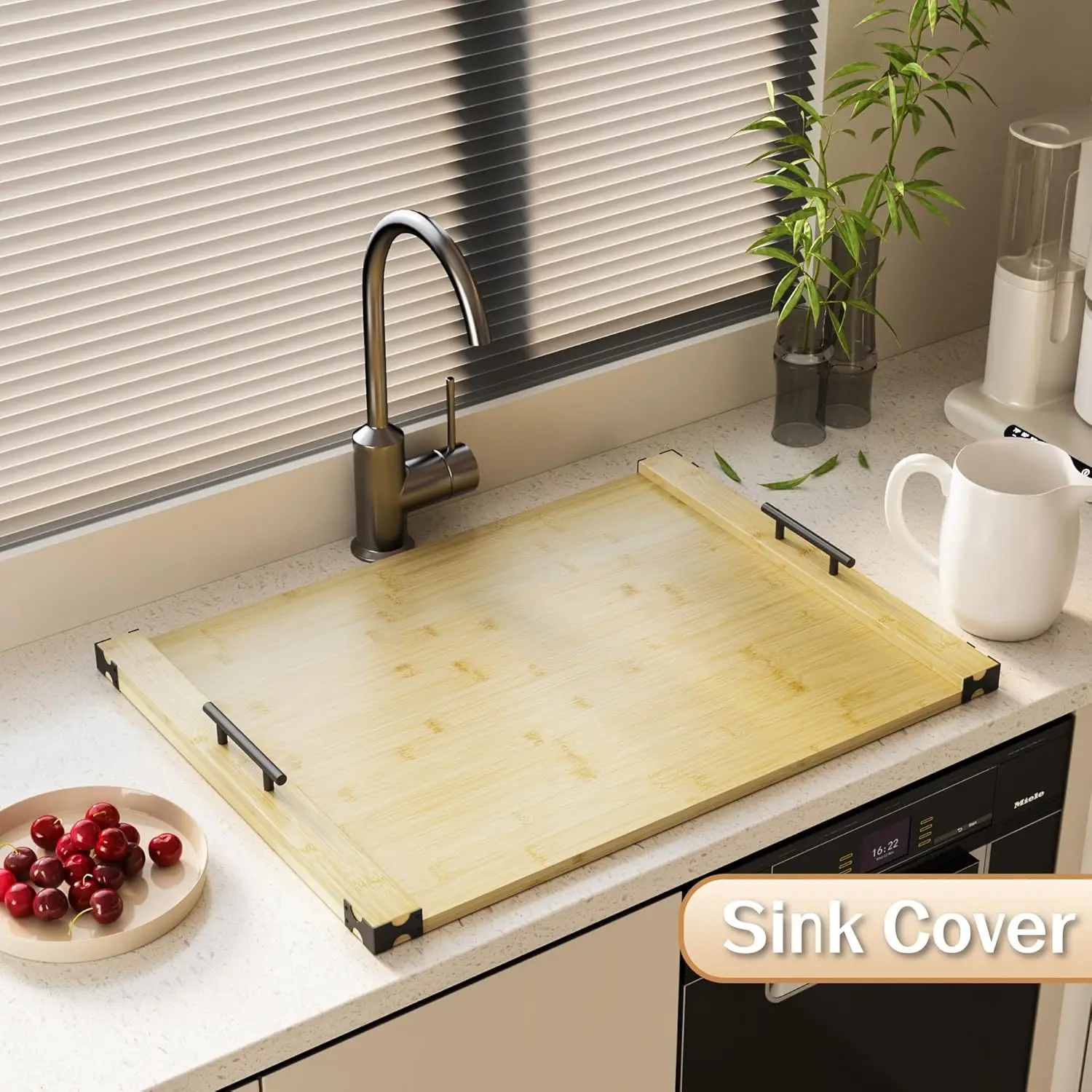 Large acacia bamboo raised noodle board stove cover for gas stove