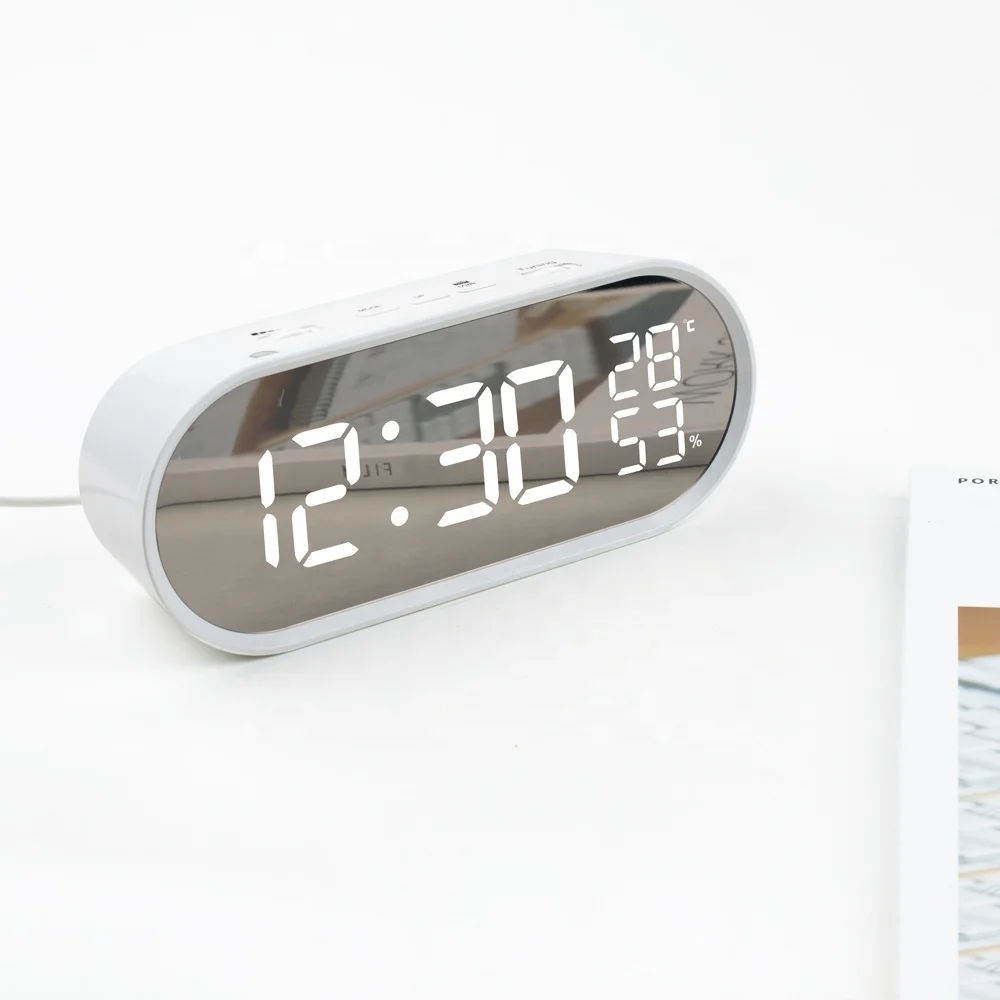 Large Snooze Table Automatic Backlight Mirror Thermometer Electronic Quartz LED Desktop Alarm Clock