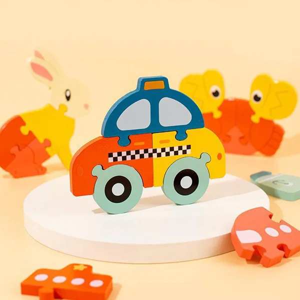 Wooden children children cartoon 3D three-dimensional snap puzzle animal Mosaic baby early to teach intelligence wooden toys