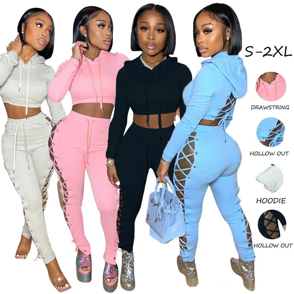 2021 Sexy Club Outfits Bandage Crop Top Jogger Pants Two Piece Pants Set 2 Piece Set Women