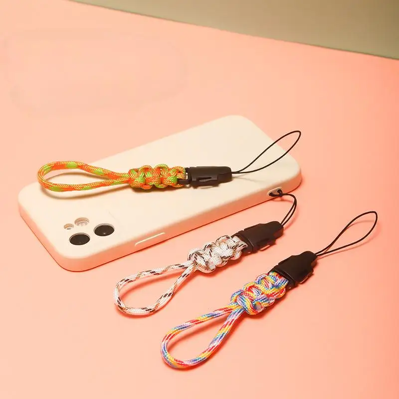 Braided  chain lanyard wrist strap earphone USB flash drive water cup key chain anti-loss lanyard short ring buckle pendant