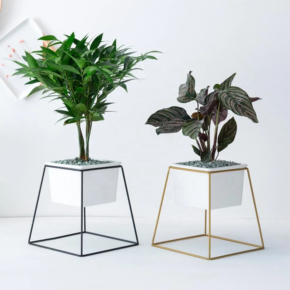 
Nordic Simple Iron-Art Ceramic Four-Square Trapezoid Multi-flesh Flower Frame Ins Green Flower Planter 