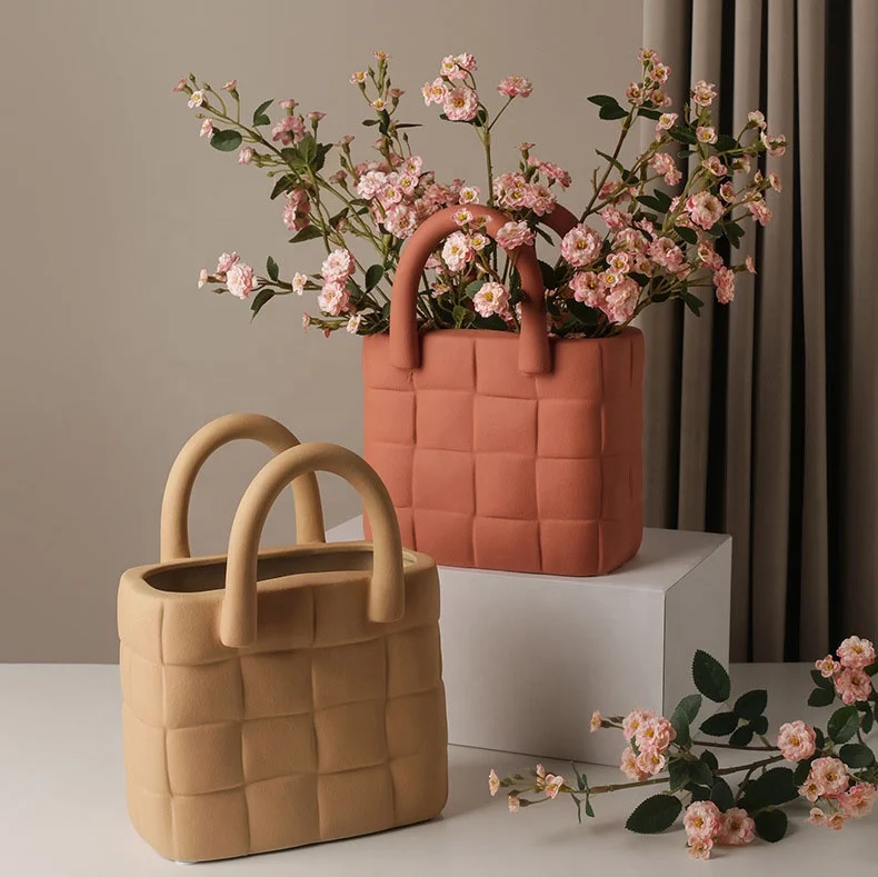 Nordic creative handbags ceramic vases living rooms flower arrangements home decoration ornaments
