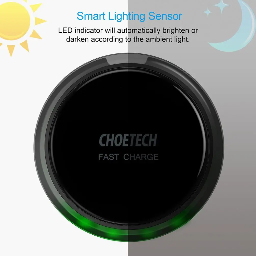 Smart Sensor Indicator Minimalist Circle Design T518 Qi Certified 7.5W Fast Wireless Charger