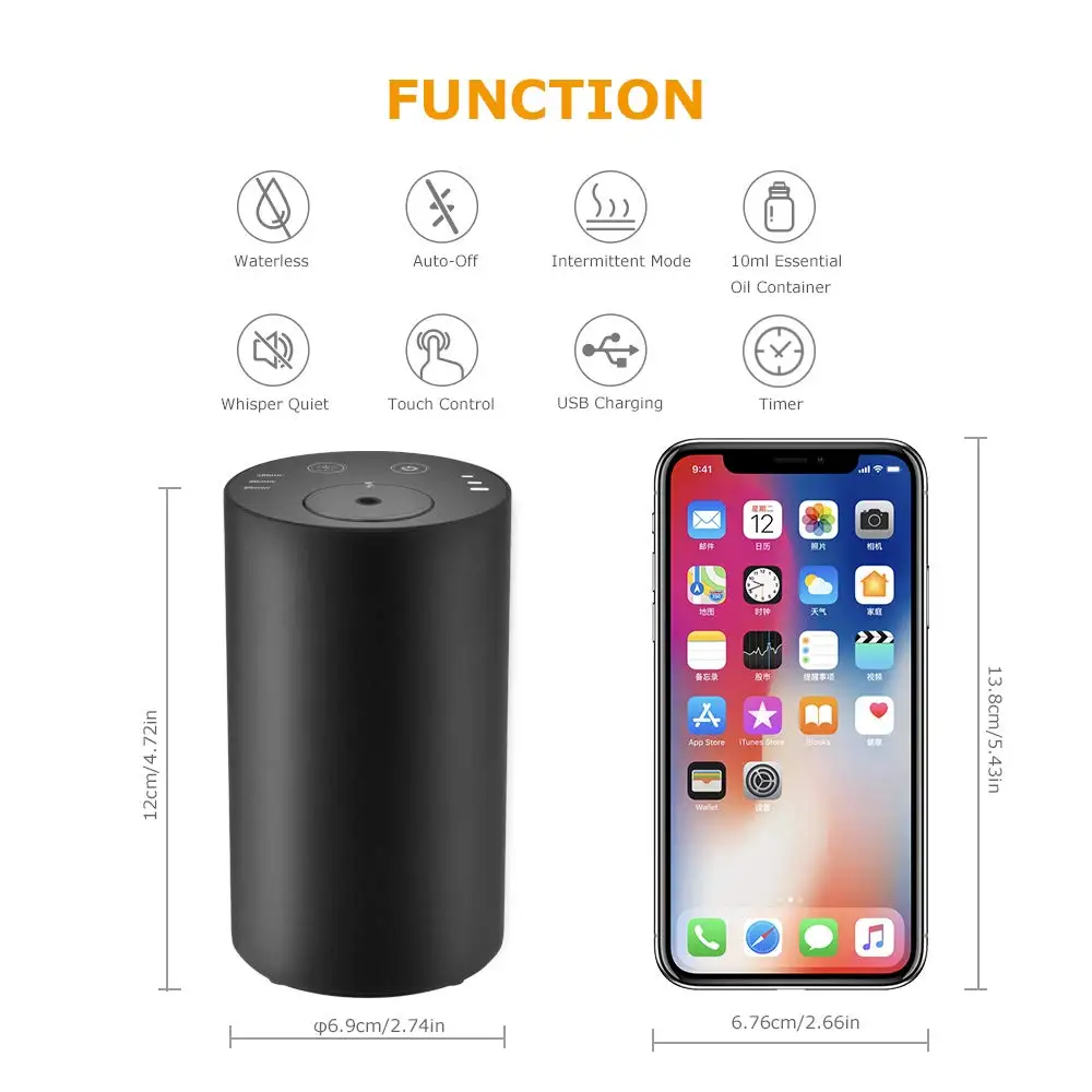 Good Quality Aluminium 10ml  Rechargeable Portable Wireless Aromatherapy Pure Car Waterless Aroma Atomizing Nebulizer Essential