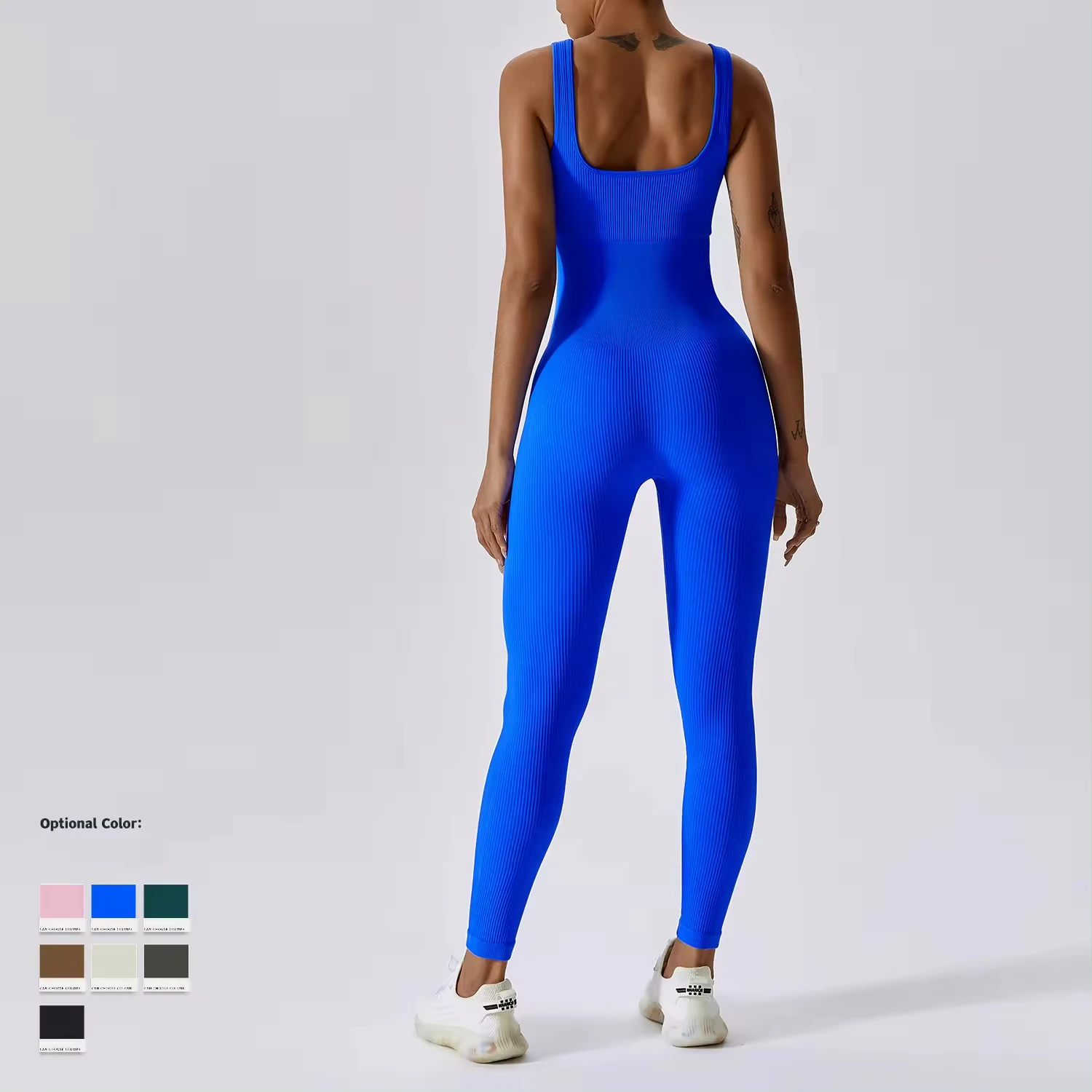 Hot Sale Seamless One Piece Women Jumpsuit Bodysuits Ribbed Nylon Spandex Sports Fabric Long Workout Jumpsuits