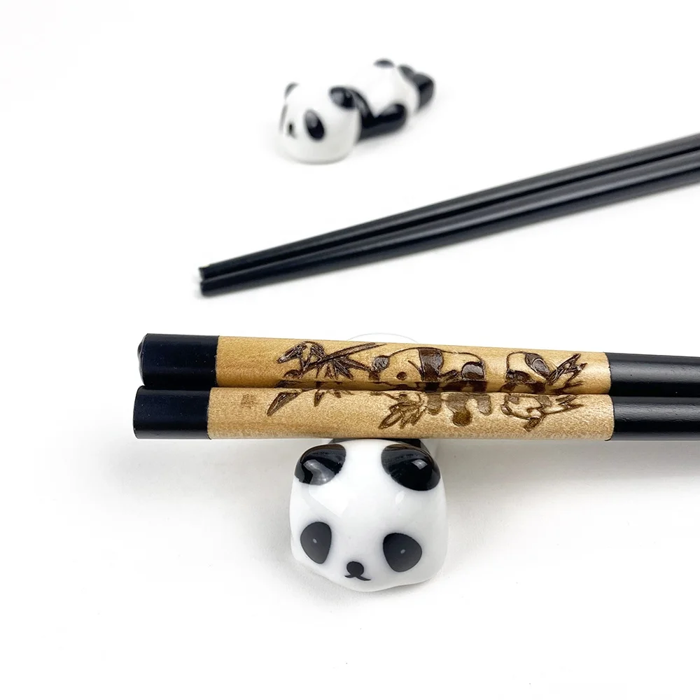 Chopsticks Reusable Panda Gifts With Cute Chopstick Rest engrave chinese panda Chopsticks  Anniversary Gift for Couple