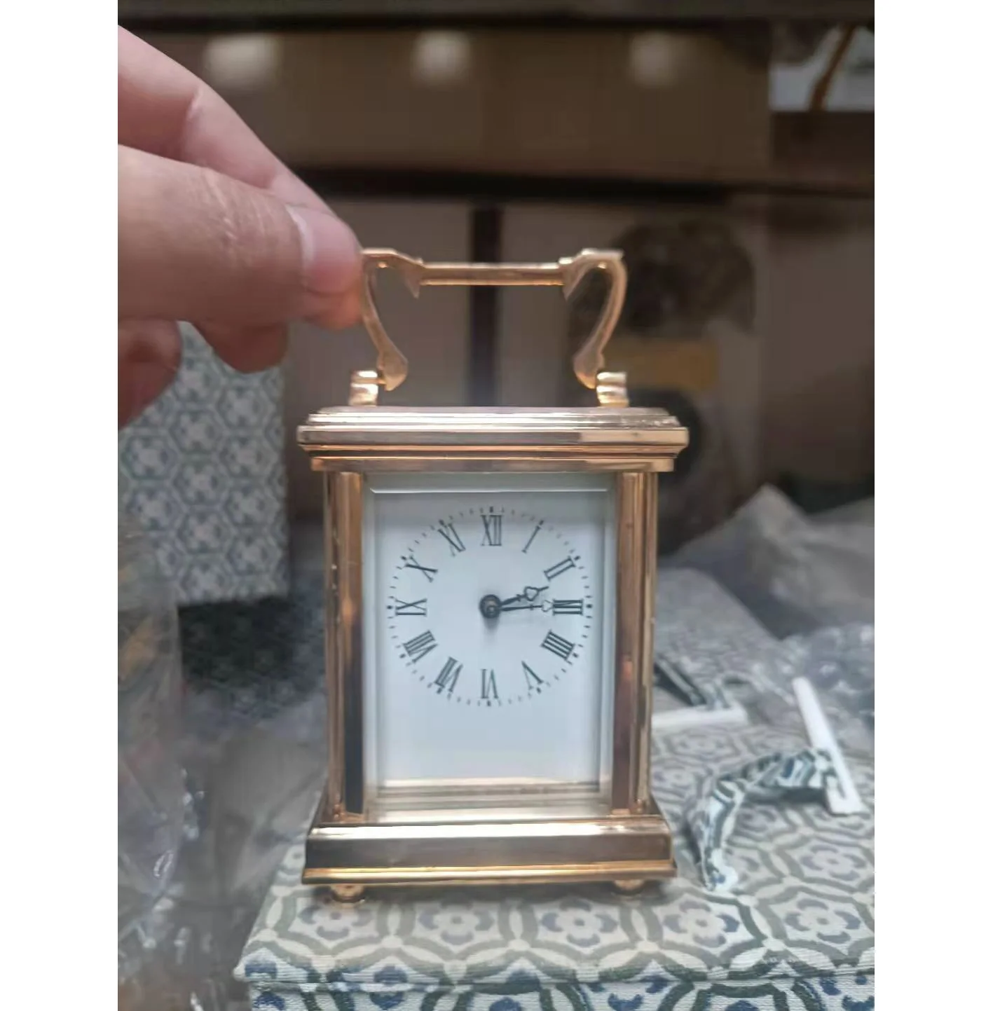 Imitated  18s French Gilt brass Cased White Porcelain Dial 8 Day Repeater Mechanical Movement Carriage Travelling  clock / watch