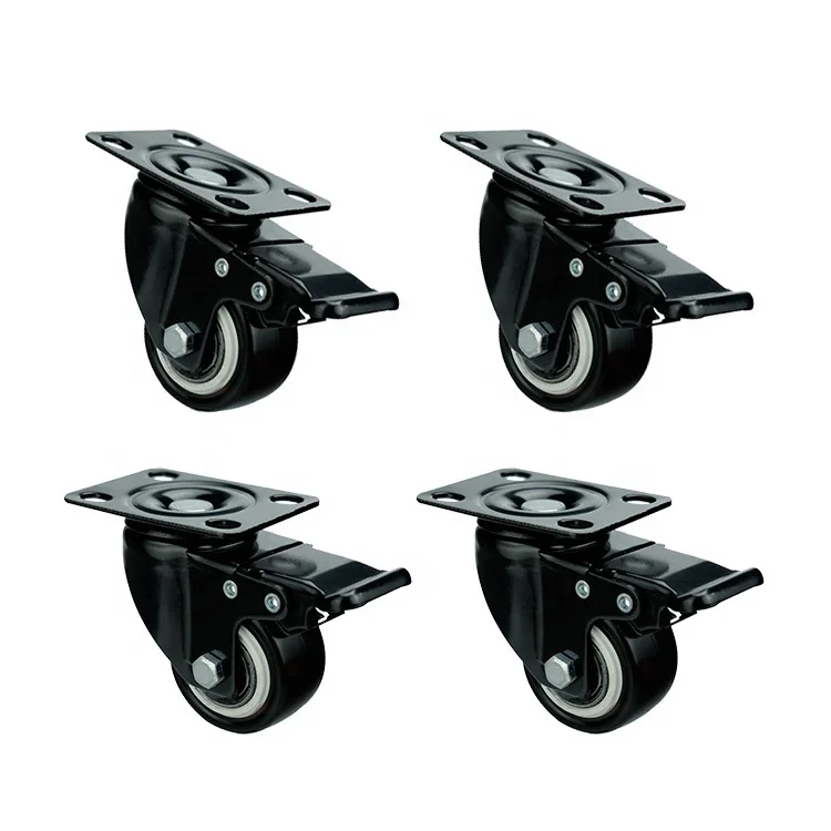 360 градусов фиксирующие ролики фиксированные 2 дюйма Поворотные Пластины Ролики ПВХ колеса черные ролики с тормозом