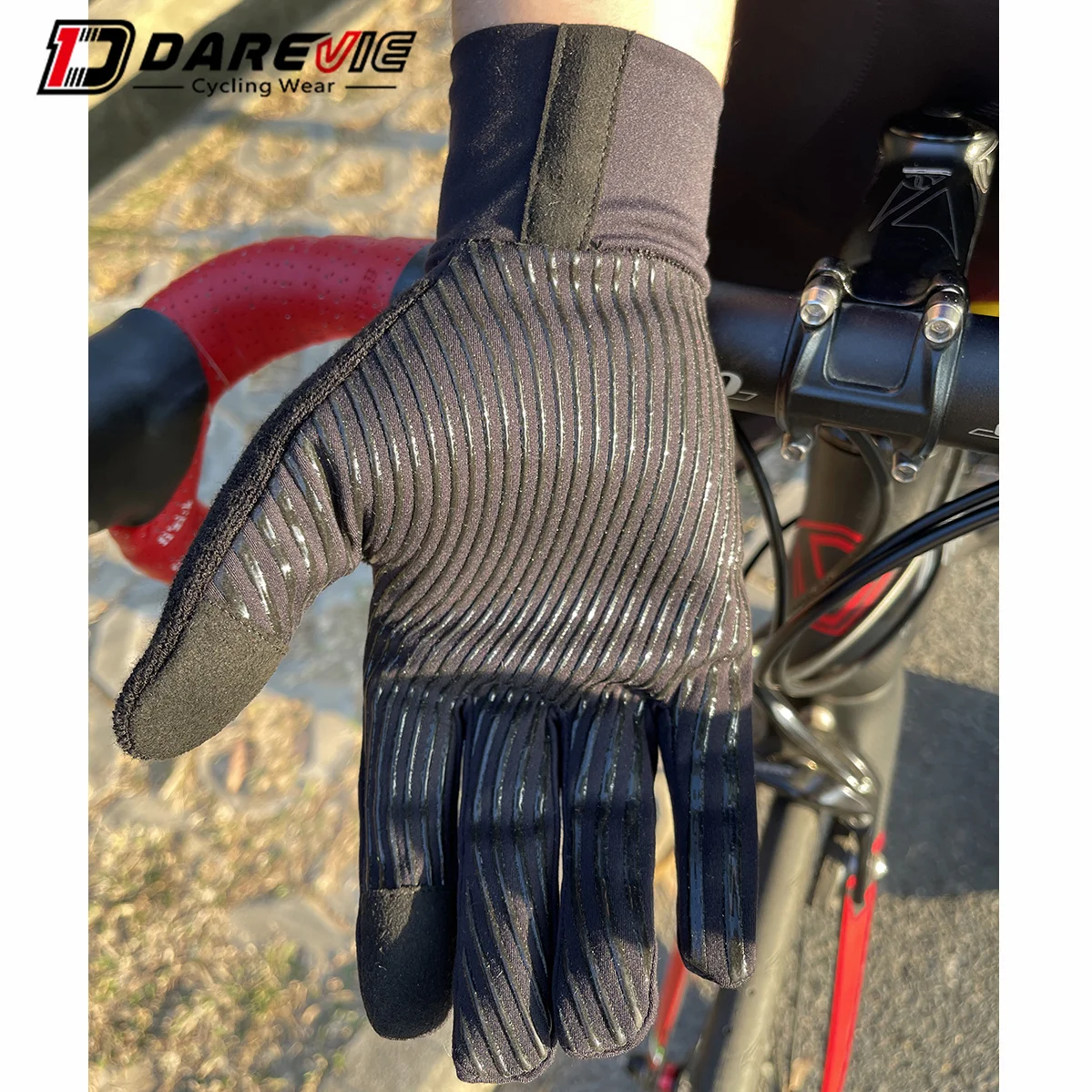 Darevie Fashion Men Thermal Biker Fleece Riding Sports Touch Gloves Thicker Fleece Lining Warm Gloves Winter Guantes