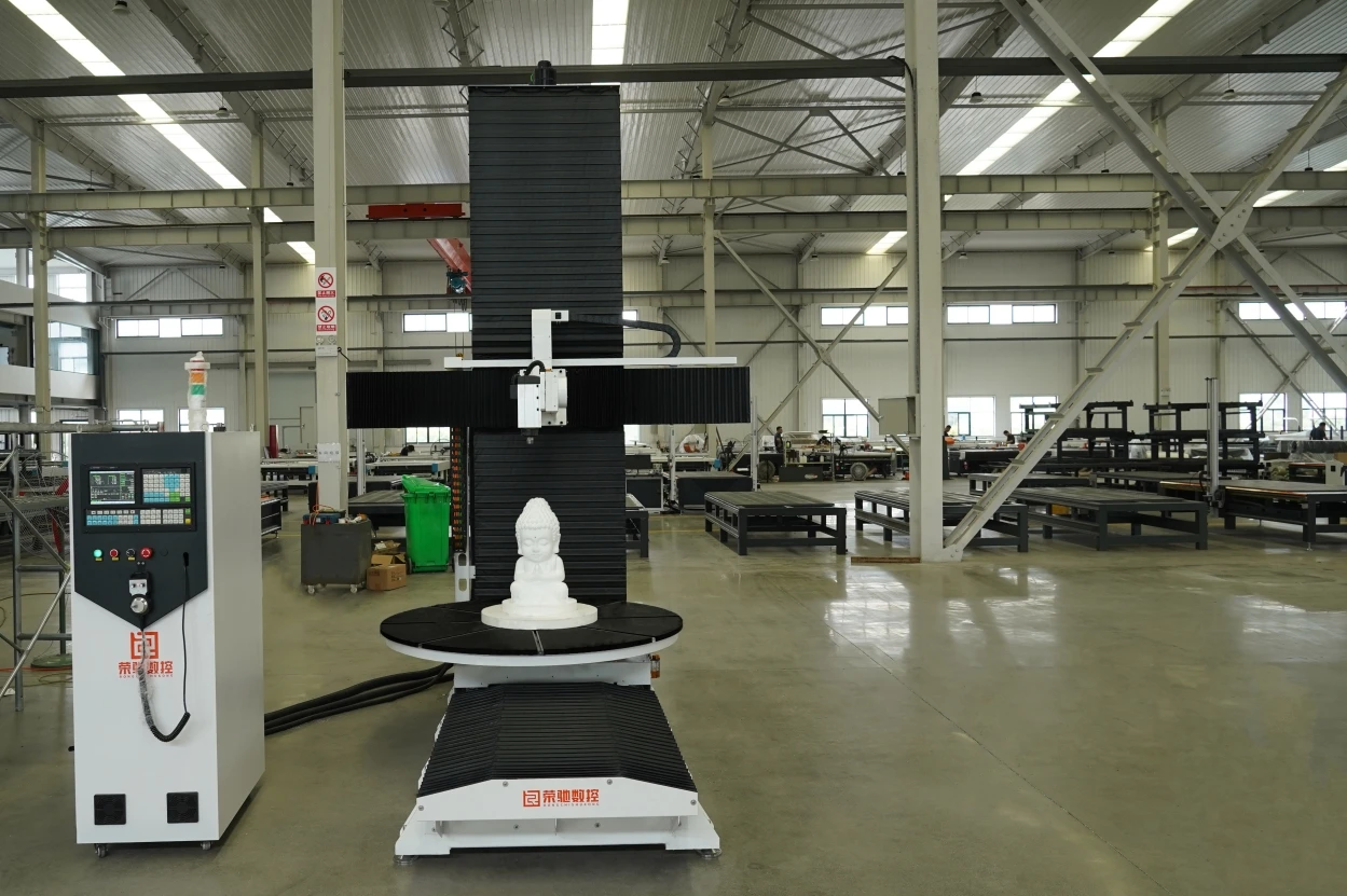Jinan Rongchi 5 Axis CNC Router Machine Wood Foam Plastic Metal Casting 360 Degree Turning Home Use ATC Spindles PLC Core Sale
