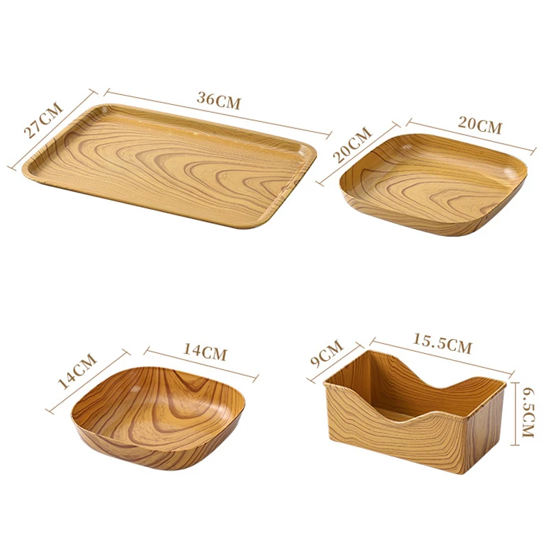 13-pcs set Wood grain bone spit dish home tray snacks thousand fruit dessert desktop storage Japanese bone dish fruit nut plate