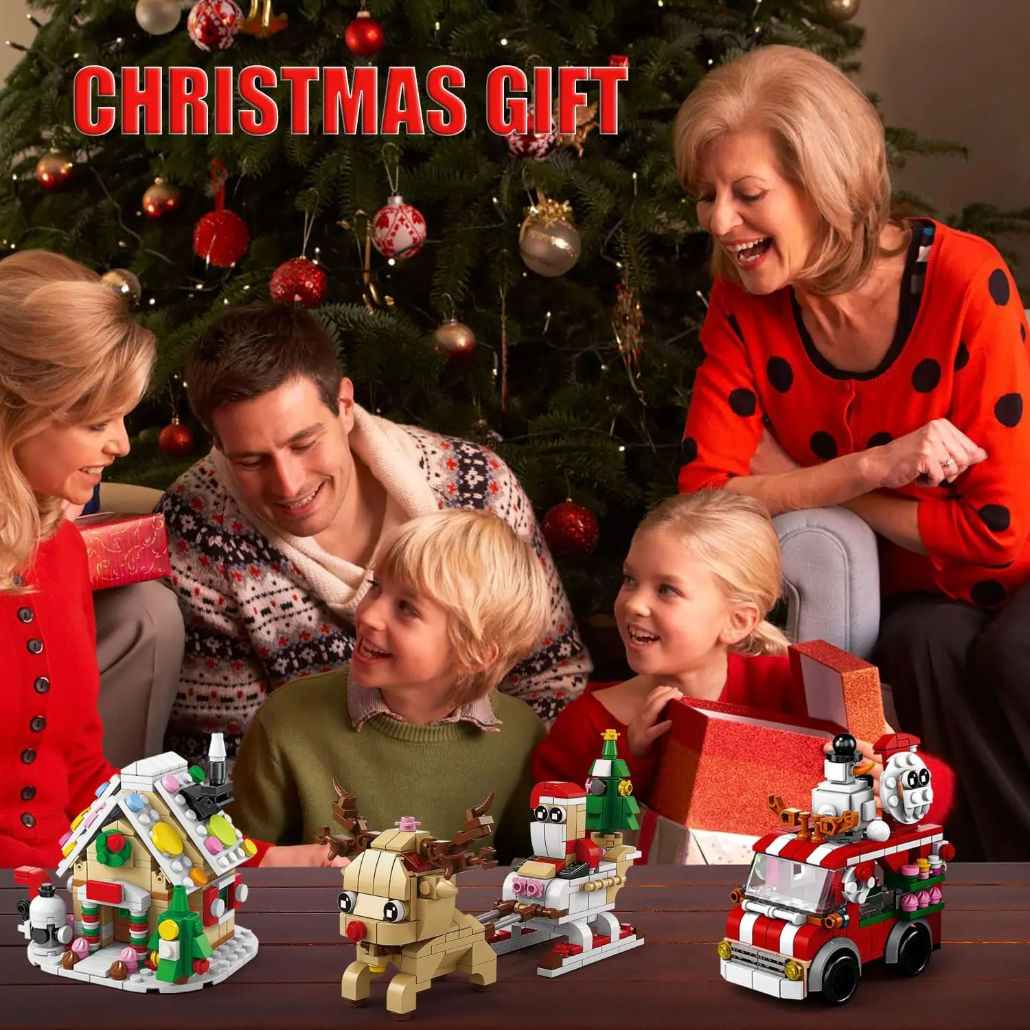 Christmas Gingerbread House 2023 Mini Xmas Tree Building Block Set Creative Train 6-in-1 Ornament Toys Kits Bricks for Kids